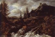 Jacob van Ruisdael, Waterfall in a Mountainous Landscape with a Ruined castle